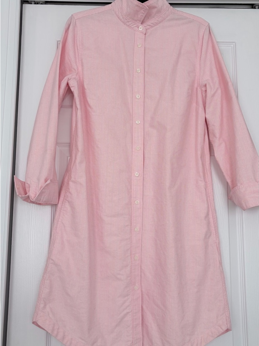 Lands' End Pink Striped Button-Up Shirt Dress